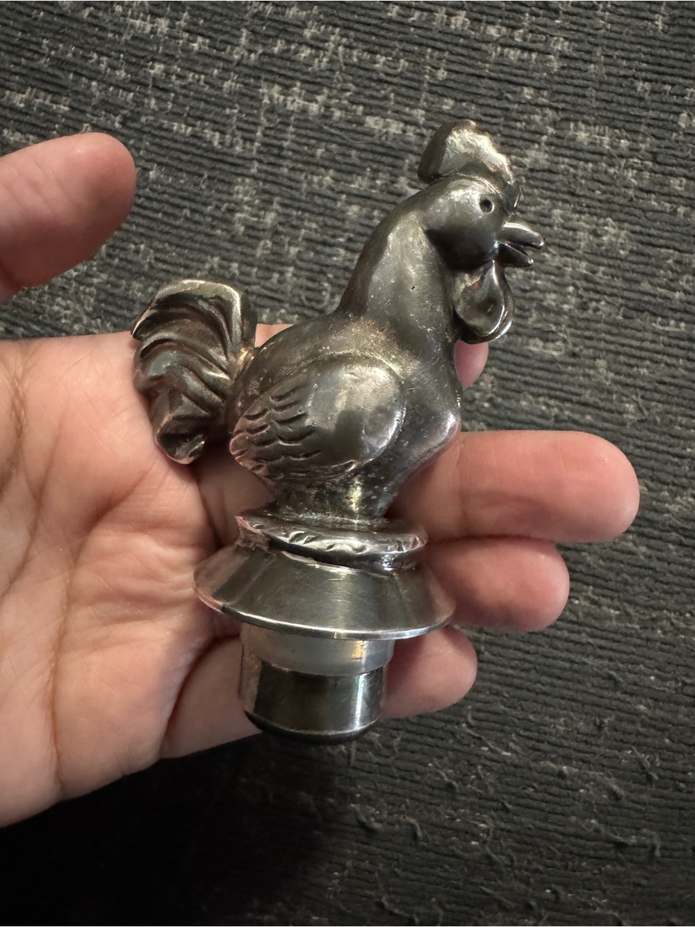 Roux Marquiand France Rooster heavy silver tone lid top closure.